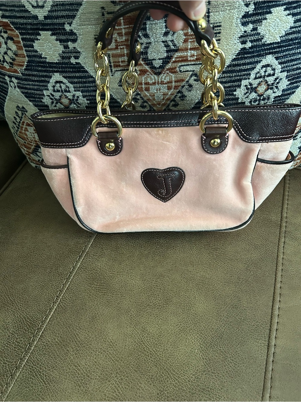Juicy Couture Pink & Brown Logo Charm Chain-Handle Shoulder Bag Vintage Y2K - Picture 3 of 9